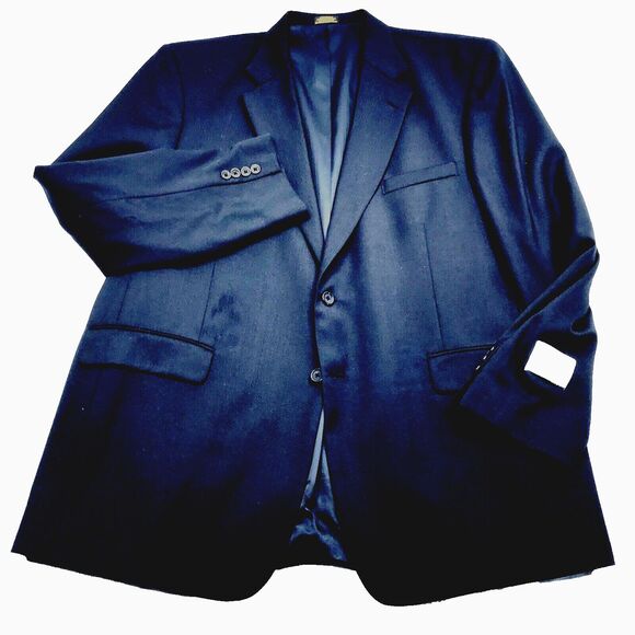 Stafford NEW Sport Coat Worsted Wool Herringbone Blue 48L - Picture 2 of 14